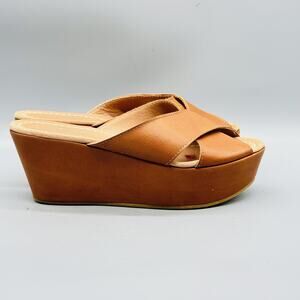 Barneys New York Sandals Womens 7 Brown Leather Wedge Slide Platform Shoes